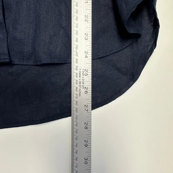 LAUREN RALPH LAUREN Navy Linen Short Sleeve Buttondown Shirt, Petite Medium - Picture 7 of 7